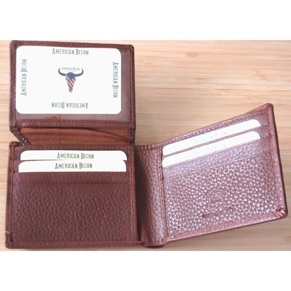 American Bison Men's Eagle Medallion Bifold Rodeo Brown Leather Wallet NEW - Picture 3 of 10